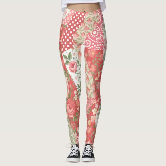 Patchwork-Rose: nahtloses Musterdesign. Leggings (Vorderseite)