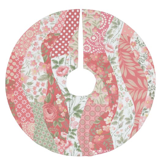 Patchwork-Rose: nahtloses Musterdesign. Polyester Weihnachtsbaumdecke (Vorderseite)