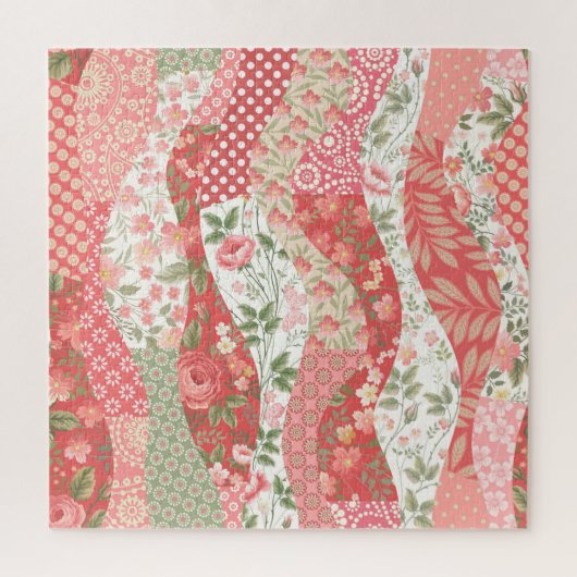 Patchwork-Rose: nahtloses Musterdesign. Puzzle (Vertikal)
