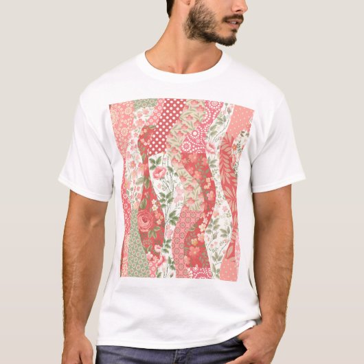 Patchwork-Rose: nahtloses Musterdesign. T-Shirt (Vorderseite)