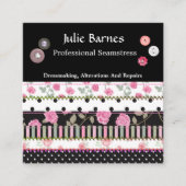 Patchwork-Rose Streifen Polka Dots Seamstress Squa Quadratische Visitenkarte (Vorderseite)