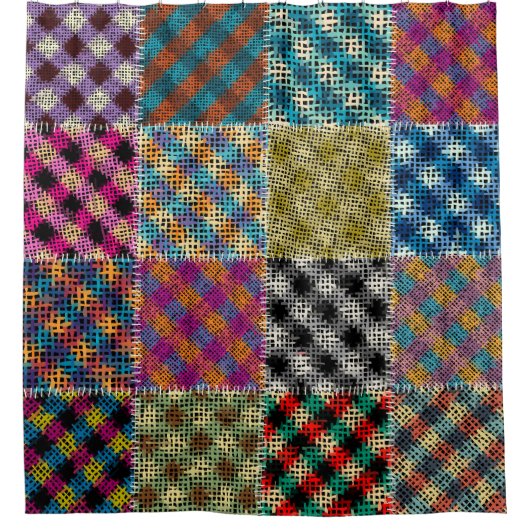 Patchwork Rough Leinwand Squares Vintag Duschvorhang (Vorderseite)
