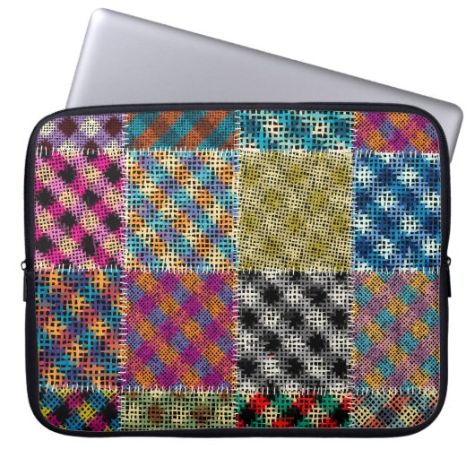 Patchwork Rough Leinwand Squares Vintag Laptopschutzhülle (Vorderseite)