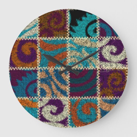 Patchwork Rough Leinwand Vintag Imitation Große Wanduhr (Vorderseite)