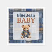 Patchwork Rustic Denim Bär Blaue Jeans Baby-Party Serviette (Vorderseite)