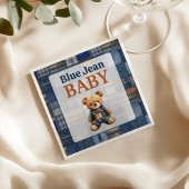 Patchwork Rustic Denim Bear Blue Jean Baby Shower Serviette