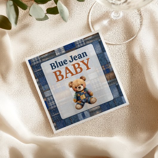 Patchwork Rustic Denim Bear Blue Jean Baby Shower Serviette