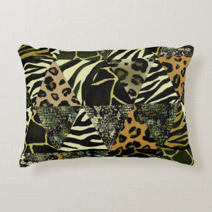 Patchwork Safari: Aquarell Animal Print. Dekokissen