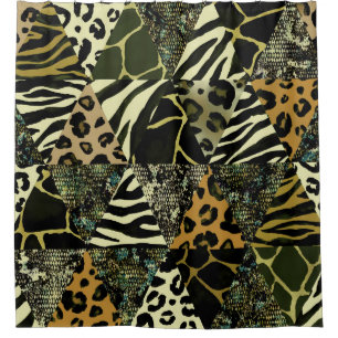 Patchwork Safari: Aquarell Animal Print. Duschvorhang