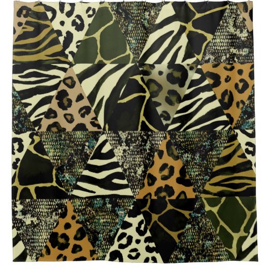 Patchwork Safari: Aquarell Animal Print. Duschvorhang (Vorderseite)