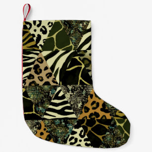 Patchwork Safari: Aquarell Animal Print. Kleiner Weihnachtsstrumpf