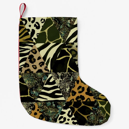 Patchwork Safari: Aquarell Animal Print. Kleiner Weihnachtsstrumpf (Vorderseite)