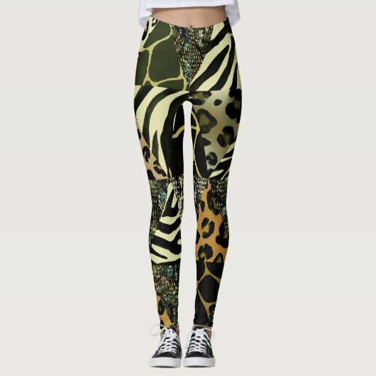 Patchwork Safari: Aquarell Animal Print. Leggings (Vorderseite)