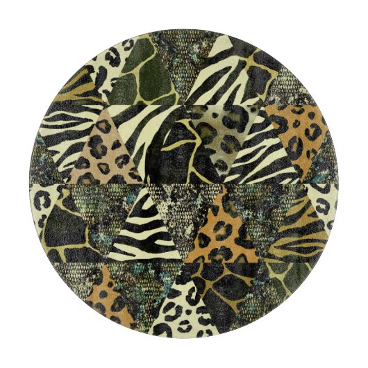 Patchwork Safari: Aquarell Animal Print. Schneidebrett (Vorderseite)