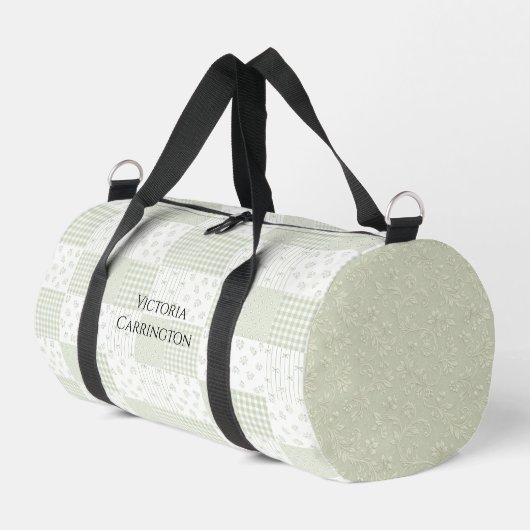 Patchwork Salbeigrünes Blumen-Vintage-Reisetasche Duffle Bag (Linke Seite)
