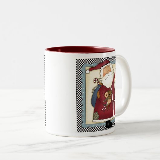 Patchwork-Sankt-Land-WeihnachtsTasse Zweifarbige Tasse (VorderseiteRechts)