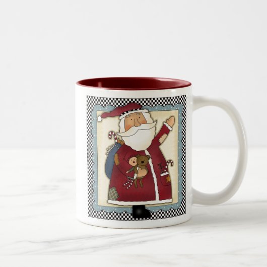 Patchwork-Sankt-Land-WeihnachtsTasse Zweifarbige Tasse (Rechts)