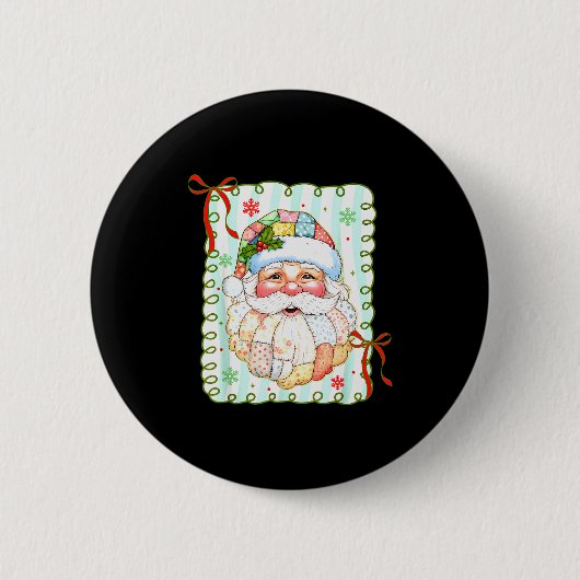 Patchwork Santa Claus Face Coquette Merry Christma Button (Vorderseite)