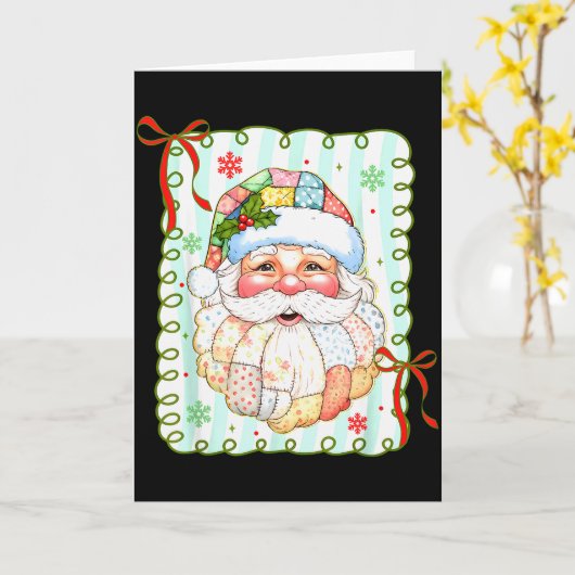 Patchwork Santa Claus Face Coquette Merry Christma Karte (Gelbe Blume)