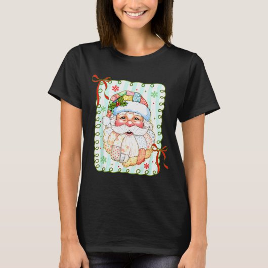 Patchwork Santa Claus Face Coquette Merry Christma T-Shirt (Vorderseite)