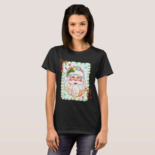 Patchwork Santa Claus Face Coquette Merry Christma T-Shirt (Vorne ganz)