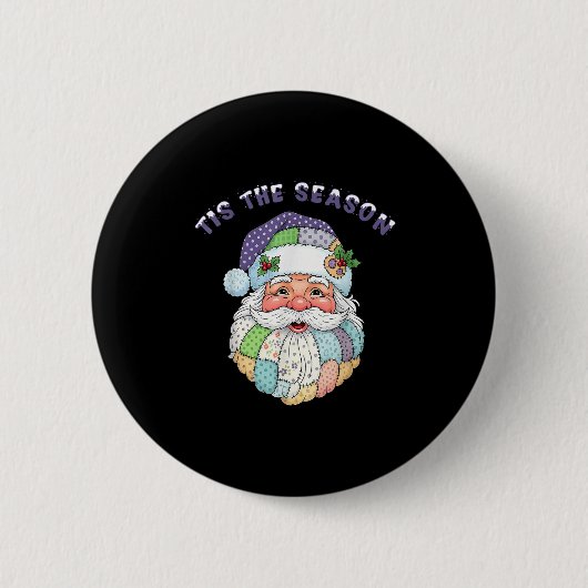 Patchwork Santa Claus Face Preppy Girly Christmas Button (Vorderseite)