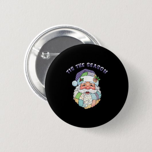 Patchwork Santa Claus Face Preppy Girly Christmas Button (Vorne & Hinten)