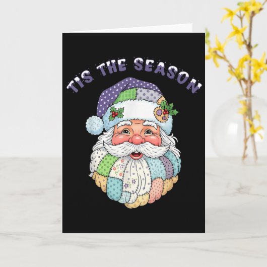 Patchwork Santa Claus Face Preppy Girly Christmas Karte (Gelbe Blume)