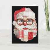 Patchwork Santa Claus Face Preppy Girly Christmas Karte (Vorderseite)
