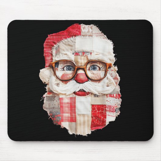 Patchwork Santa Claus Face Preppy Girly Christmas Mousepad (Vorne)