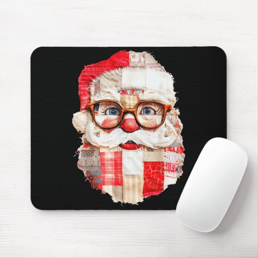 Patchwork Santa Claus Face Preppy Girly Christmas Mousepad (Mit Mouse)