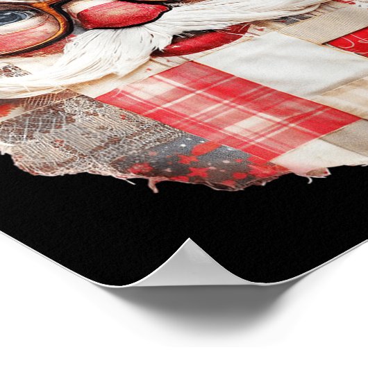 Patchwork Santa Claus Face Preppy Girly Christmas Poster (Ecke)