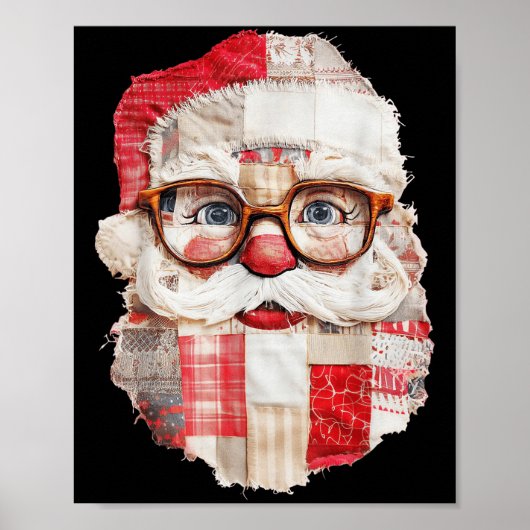 Patchwork Santa Claus Face Preppy Girly Christmas Poster (Vorne)
