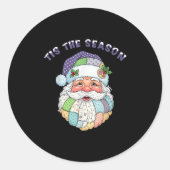 Patchwork Santa Claus Face Preppy Girly Christmas Runder Aufkleber (Vorderseite)