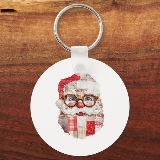 Patchwork Santa Claus Face Preppy Girly Christmas Schlüsselanhänger (Vorderseite)