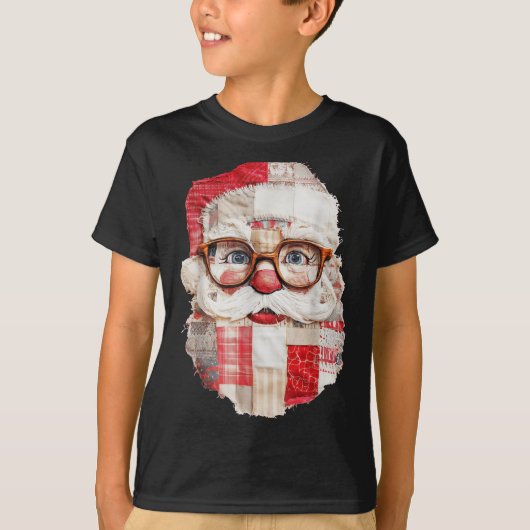 Patchwork Santa Claus Face Preppy Girly Christmas T-Shirt (Vorderseite)