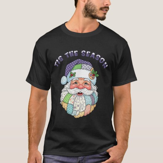 Patchwork Santa Claus Face Preppy Girly Christmas T-Shirt (Vorderseite)