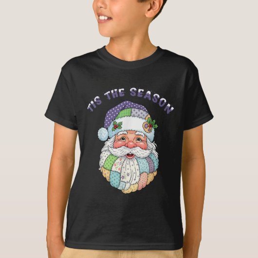 Patchwork Santa Claus Face Preppy Girly Christmas T-Shirt (Vorderseite)