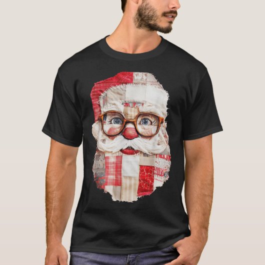 Patchwork Santa Claus Face Preppy Girly Christmas  T-Shirt (Vorderseite)