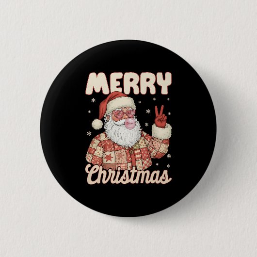 Patchwork Santa Claus Xmas Merry Christmas Men Wom Button (Vorderseite)