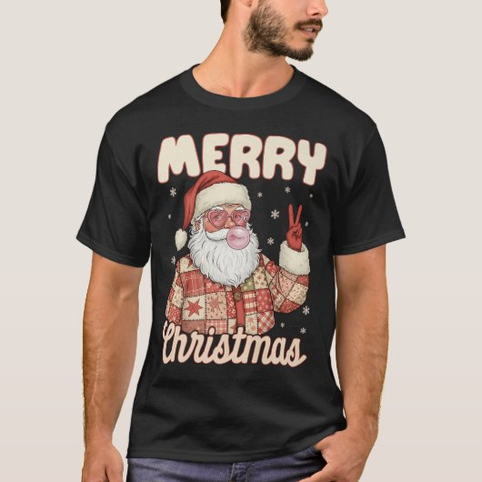 Patchwork Santa Claus Xmas Merry Christmas Men Wom T-Shirt (Vorderseite)