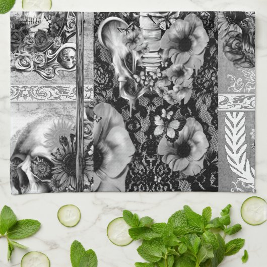 Patchwork, Schädelcollage Geschirrtuch (Gefaltet)