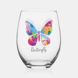 Patchwork Schmetterlingsdesign Edelstahlglas Weinglas Ohne Stiel