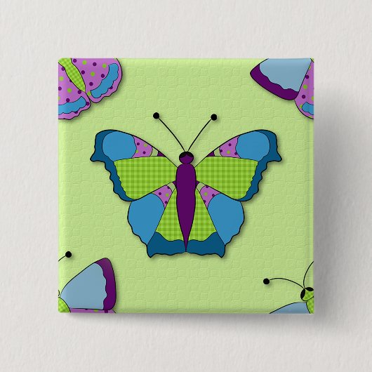 Patchwork-Schmetterlingsmuster auf Grün Button (Vorderseite)