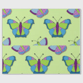 Patchwork-Schmetterlingsmuster auf Grün Geschenkpapier (Flach)