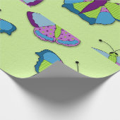 Patchwork-Schmetterlingsmuster auf Grün Geschenkpapier (Ecke)