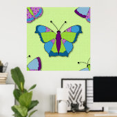 Patchwork-Schmetterlingsmuster auf Grün Poster (Heimbüro)