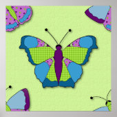 Patchwork-Schmetterlingsmuster auf Grün Poster (Vorne)