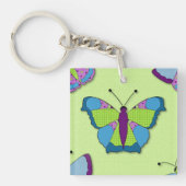 Patchwork-Schmetterlingsmuster auf Grün Schlüsselanhänger (Vorderseite)