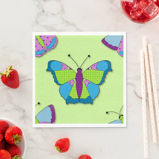 Patchwork-Schmetterlingsmuster auf Grün Serviette